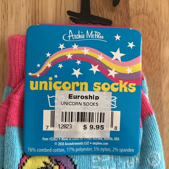 Women’s Novelty Socks Archie McPhee Unicorn Blue Q hellraiser Soft Combed Cotton - Picture 7 of 8